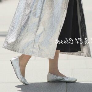 Rebecca Minkoff Ruched Silver Metallic Ballerina Flats Size 7.5 NEW With Box